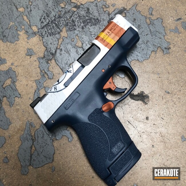 Smith & Wesson M&p Shield 40 Cerakoted Using Kel-tec® Navy Blue, Sunflower And Bright White