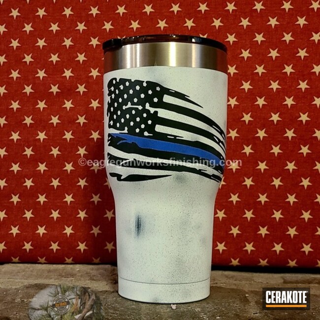 Rtic Tumbler Cerakoted Using Stormtrooper White, Nra Blue And Midnight Blue