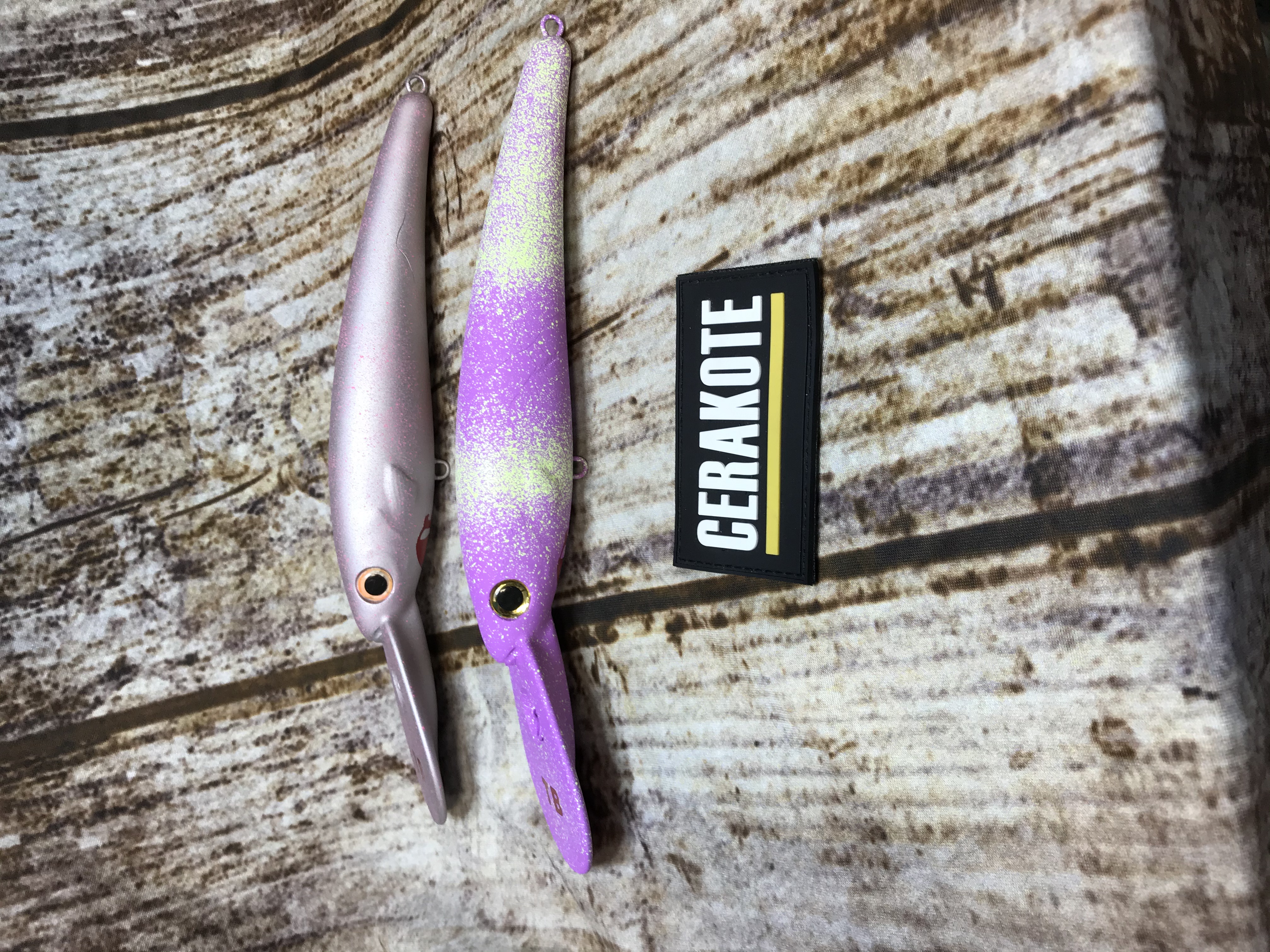Fishing Lures Cerakoted using Satin Aluminum, Pink Sherbet and Purplexed | Cerakote Fishing Lures Cerakoted using Satin Aluminum, Pink Sherbet and Purplexed | Cerakote