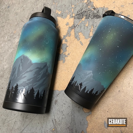Powder Coating: Bright White H-140,Mountains,JESSE JAMES COLD WAR GREY H-402,RTIC,Sky Blue H-169,Night Sky,BLUE RASPBERRY H-329,Zombie Green H-168,RTIC Tumbler,Skyline,Aurora Borealis,Midnight Blue H-238,Water Bottle