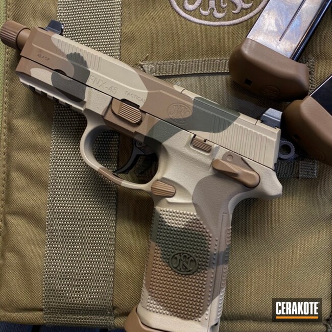 Fnx-45 Cerakoted Using Troy® Coyote Tan, Desert Sand And O.d. Green