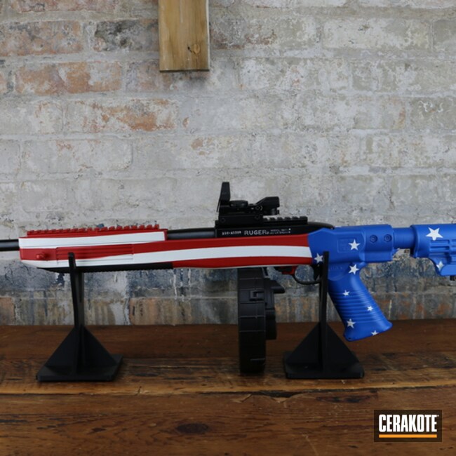 Custom United States Flag Ruger Ar Cerakoted Using Stormtrooper White, Nra Blue And Firehouse Red