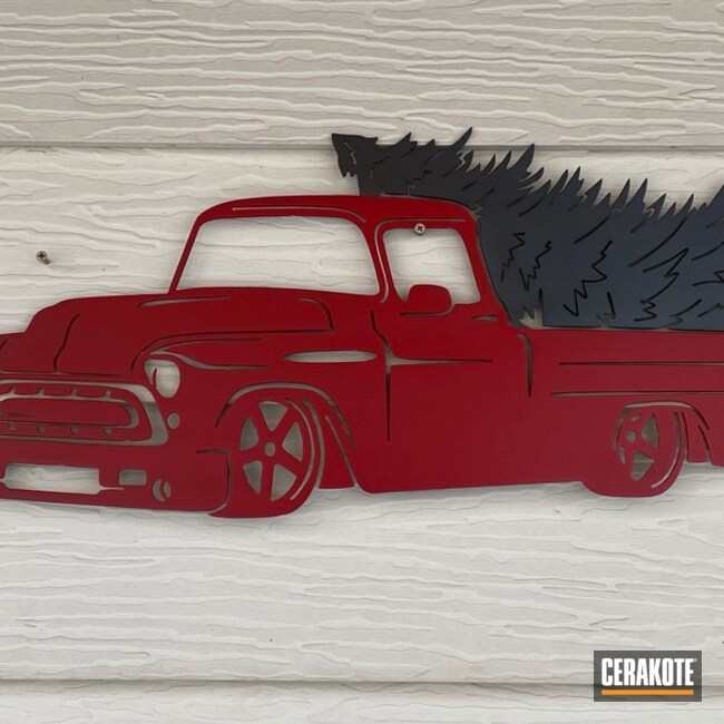 Metal Sign Cerakoted Using Charcoal Green And Ruby Red