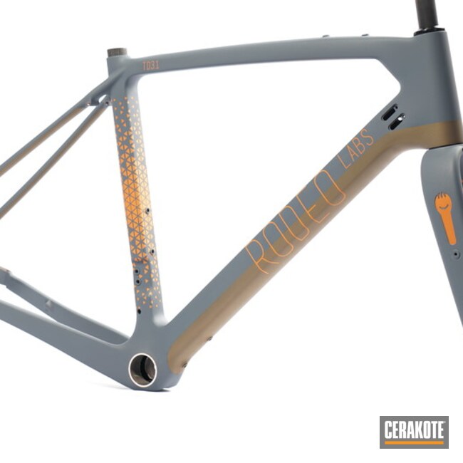 Rodeo Labs Trail Donkey Bike Frame And Forks Cerakoted Using Cobalt Kinetics™ Slate, Tequila Sunrise And Burnt Bronze