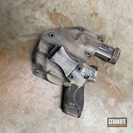 Powder Coating: 9mm,Graphite Black H-146,Smith & Wesson,M&P Shield,S.H.O.T,DESERT SAND H-199,Pistol,Holster,Magazine,Battleworn