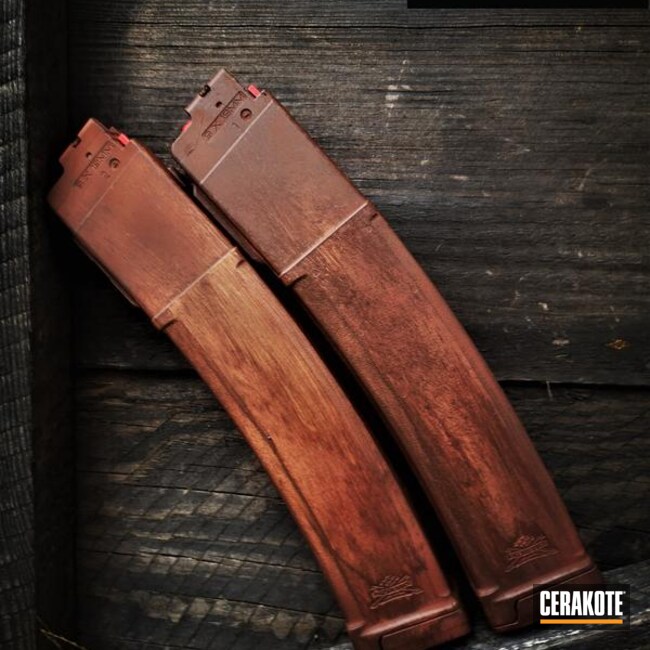Woodgrain Themed Mags Cerakoted Using Multicam® Dark Brown, Benelli® Sand And Ral 8000