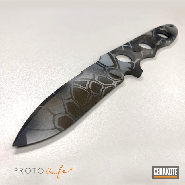 Kryptek Knife Cerakoted Using Bright White, Sniper Grey And Burnt Bronze