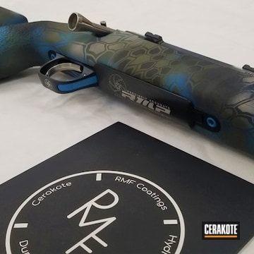 Kryptek Pattern Rifle Cerakoted Using Snow White, Graphite Black And Blue Titanium