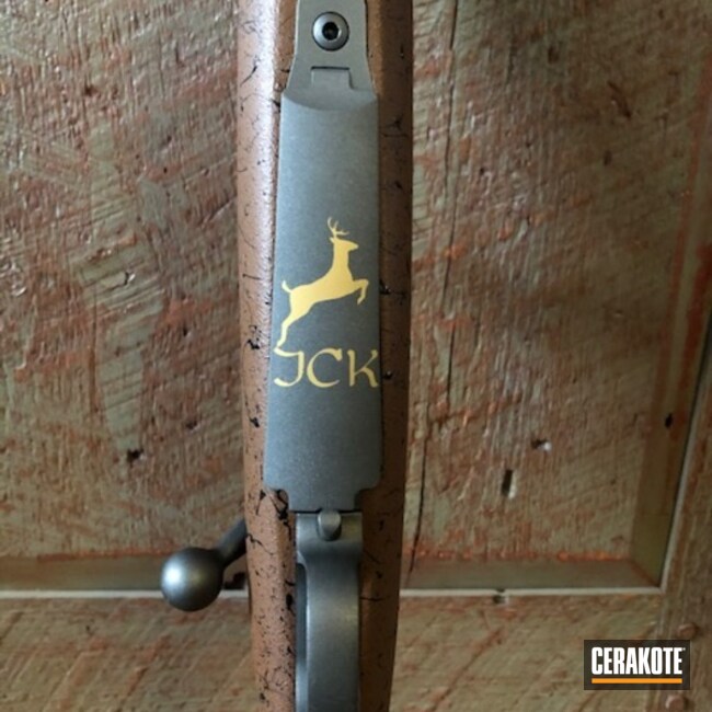 Bolt Action Rifle Cerakoted Using Tungsten And Gold