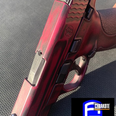 Powder Coating: 9mm,Smith & Wesson,M&P Shield,S.H.O.T,BLACK CHERRY H-319,Shield,Compact,Distressed,Pistol,M&P,S&W,Battleworn,Subcompact