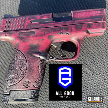 Powder Coating: 9mm,Smith & Wesson,M&P Shield,S.H.O.T,BLACK CHERRY H-319,Shield,Compact,Distressed,Pistol,M&P,S&W,Battleworn,Subcompact