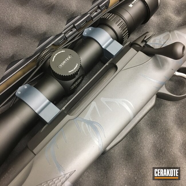 Tikka Bolt Action Rifle Cerakoted Using Sniper Grey, Graphite Black And Blue Titanium