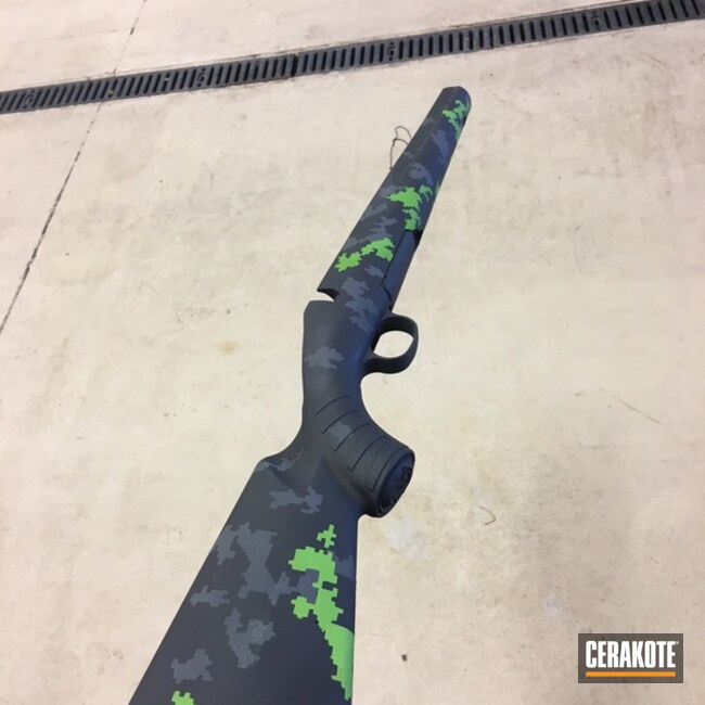 Digital Camo Ruger Rifle Stock Cerakoted Using Zombie Green And Graphite Black