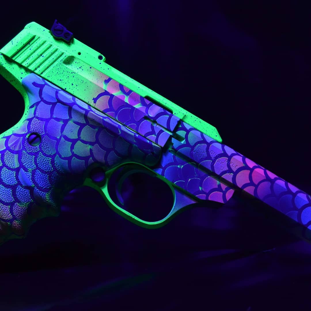 Browning Raspberry Mermaid Themed Browning Buck Mark Pistol Cerakoted using Blue Raspberry ...