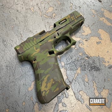 Multicam Glock 19x Cerakoted Using Plum Brown, Multicam® Bright Green And Mil Spec Green