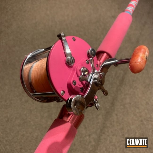 Deep Sea Fishing Reel Cerakoted using Prison Pink