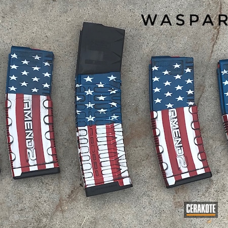 Powder Coating: Bright White H-140,Graphite Black H-146,Magazines,S.H.O.T,.223,Patriotic,Custom Magazines,American Flag,FIREHOUSE RED H-216,Sky Blue H-169,223 Magazines,Distressed American Flag