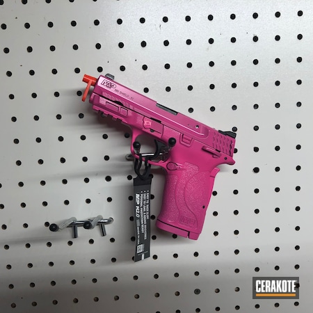 Powder Coating: Smith & Wesson,M&P Shield,S.H.O.T,Pistol,.380,HIGH GLOSS CERAMIC CLEAR MC-160,Prison Pink H-141