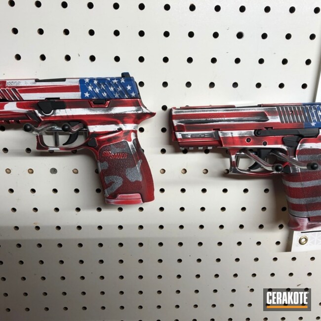 American Flag Themed Sig Sauer P320's Cerakoted Using Stormtrooper White, Usmc Red And Nra Blue