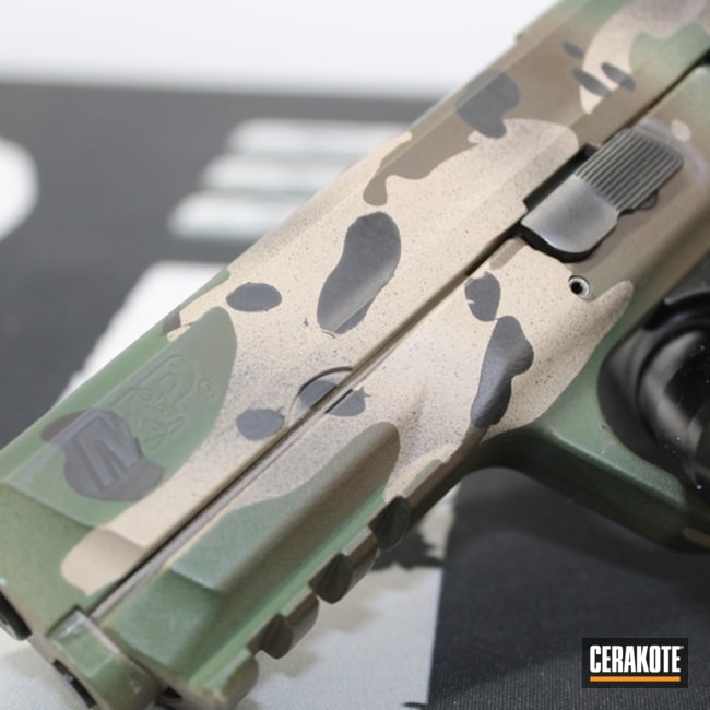 Multicam Smith & Wesson M&p Cerakoted Using Plum Brown, Highland Green And Mcmillan® Tan