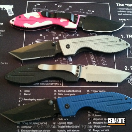 Powder Coating: Knives,SIG™ PINK H-224,Ridgeway Blue H-220,Titanium H-170