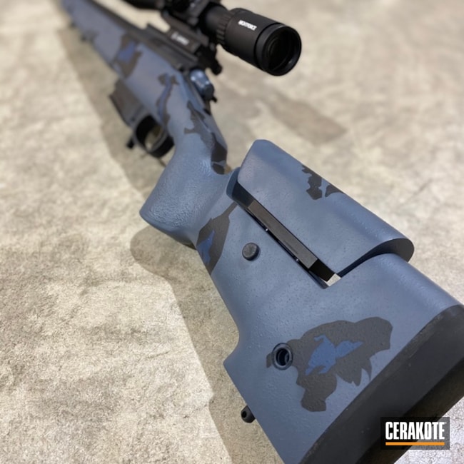 Custom Rifle Cerakoted Using Kel-tec® Navy Blue, Multicam® Dark Grey And Graphite Black