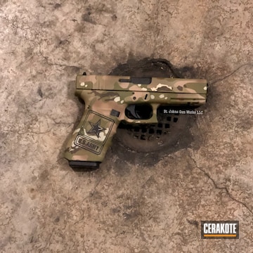 Multicam U.s Army Themed Glock 21 Cerakoted Using Desert Sand, Multicam® Pale Green And Benelli® Sand