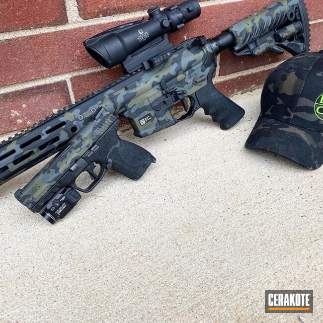 Custom Camo Ar And Pistol Cerakoted Using Graphite Black And Multicam® Dark Green