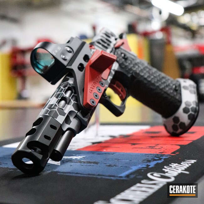 Custom Pistol Cerakoted Using Graphite Black And Firehouse Red