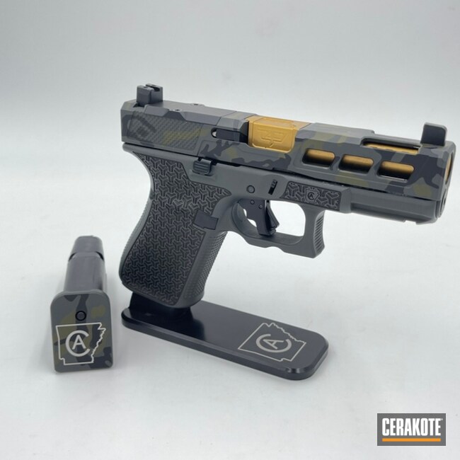 Custom Camo Glock 19 Cerakoted Using Multicam® Dark Grey, Sniper Green And Graphite Black