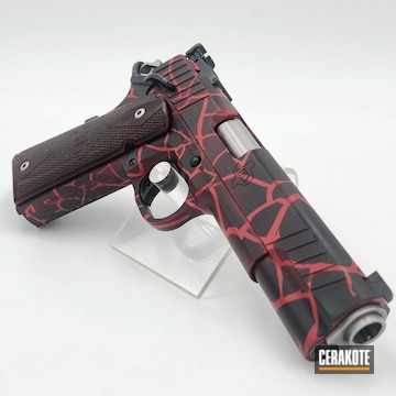 Cracked Themed 1911 Cerakoted Using Graphite Black And Ruby Red