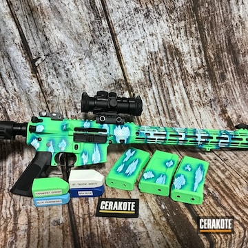 Reptile Camo Ar Build Cerakoted Using Blue Raspberry, Stormtrooper White And Parakeet Green