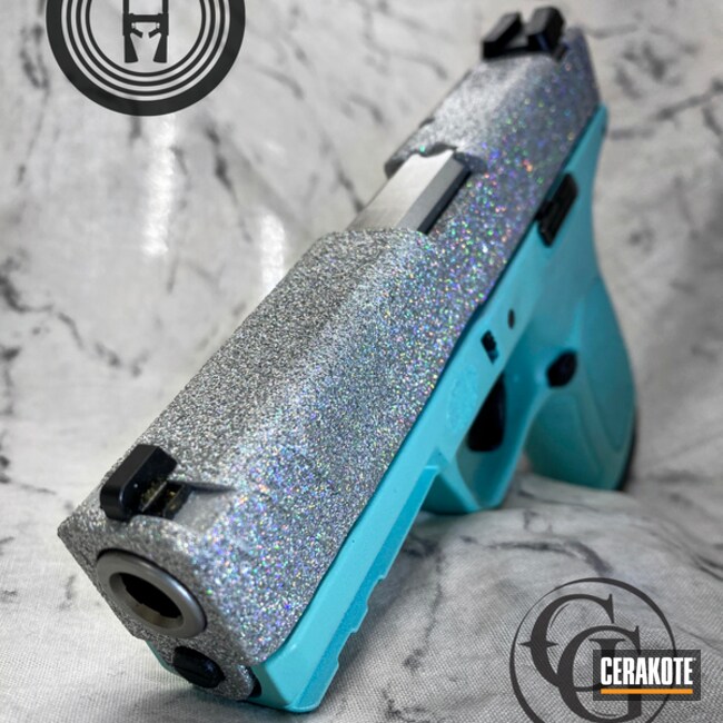 Glittered Smith & Wesson Sd9 Ve Cerakoted Using Satin Aluminum And Robin's Egg Blue