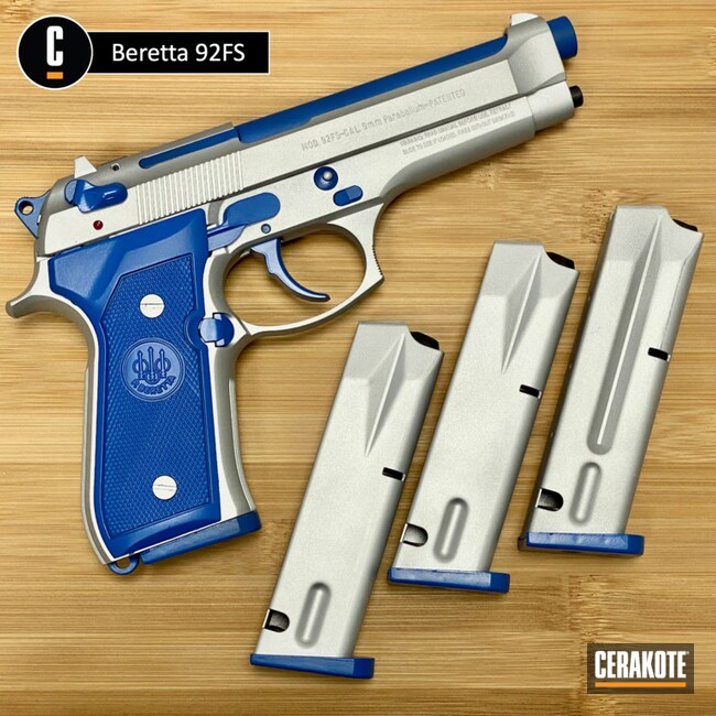 Beretta 92fs Cerakoted Using Satin Aluminum And Nra Blue