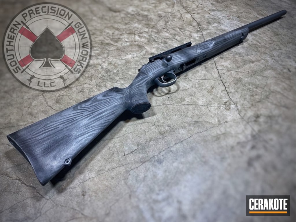 Wood Grain Pattern on Marlin Rifle Stock using Sig™ Dark Grey, Battleship Grey and Smith & Wesson® Grey | Cerakote wood-grain-pattern-on-marlin-rifle-stock-using-sig-dark-grey-battleship-grey-and-smith-wesson-grey-cerakote