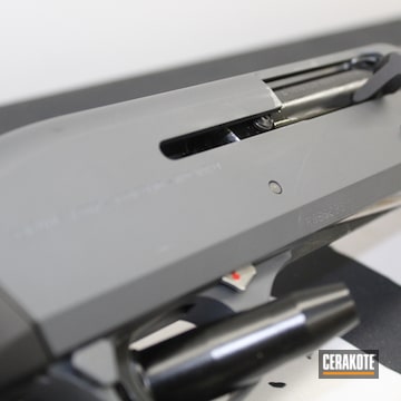 Benelli M1 Super 90 Shotgun Cerakoted Using Graphite Black And Stone Grey