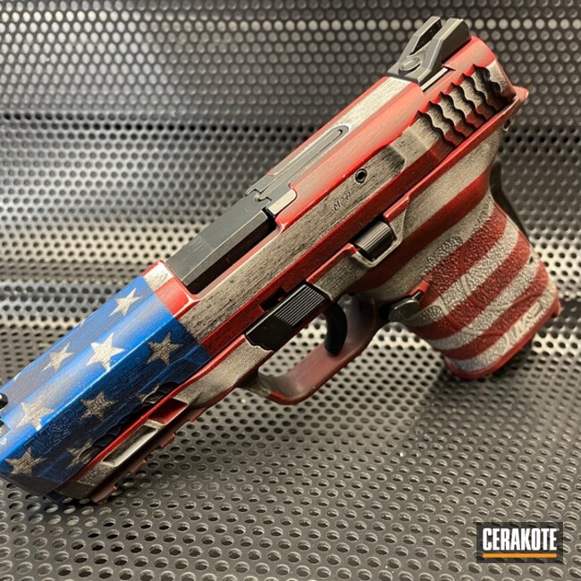 American Flag Themed Smith & Wesson M&p Cerakoted Using Ridgeway Blue, Armor Black And Stormtrooper White