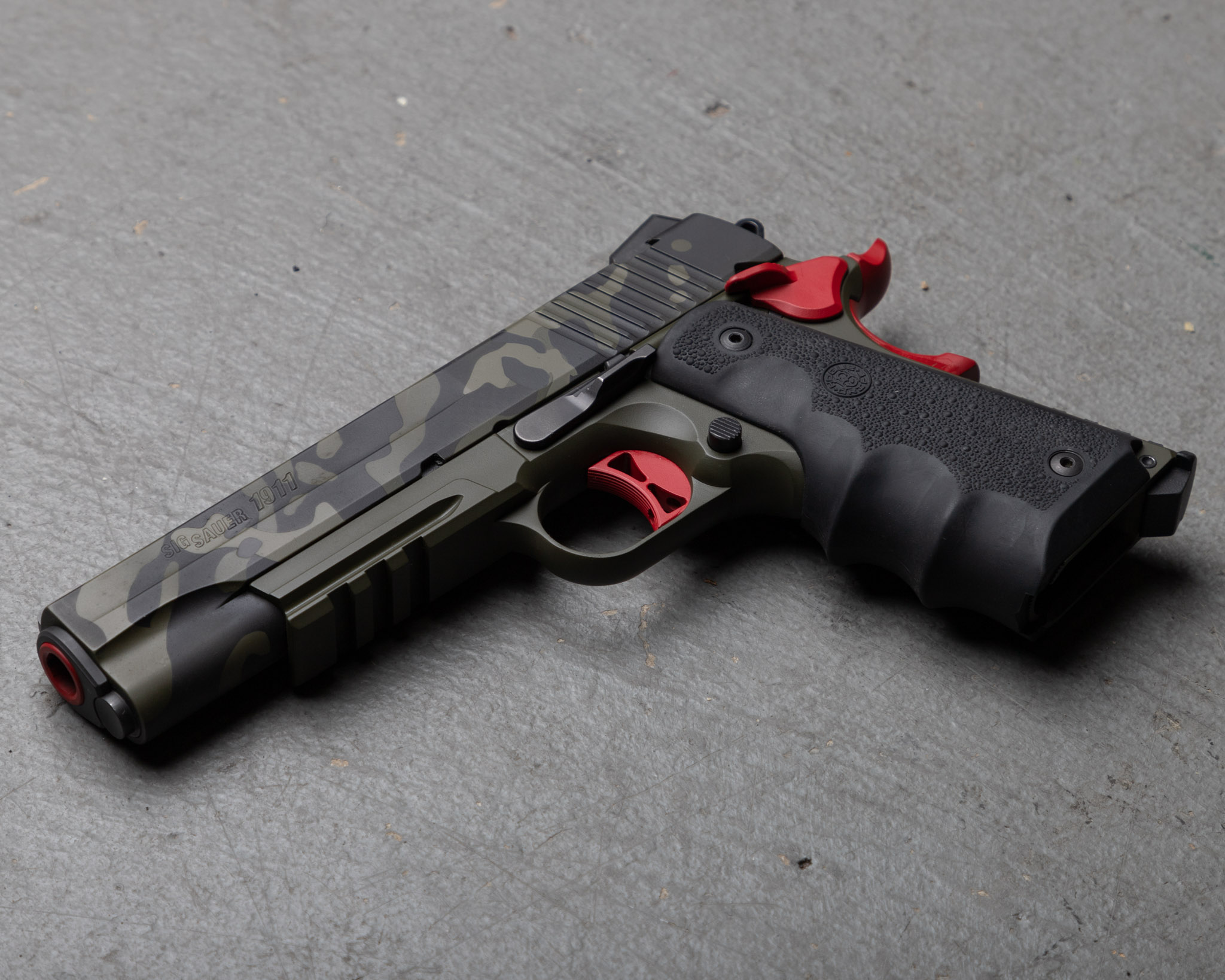 Sig Ruby Custom Camo Sig Sauer 1911 Cerakoted using Armor Black, Magpul® Foliage ...