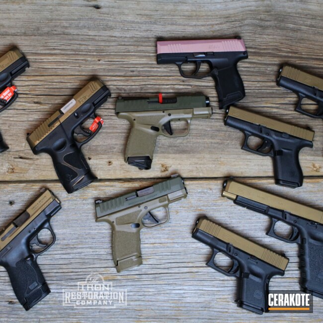 Pistols Cerakoted Using O.d. Green And Burnt Bronze