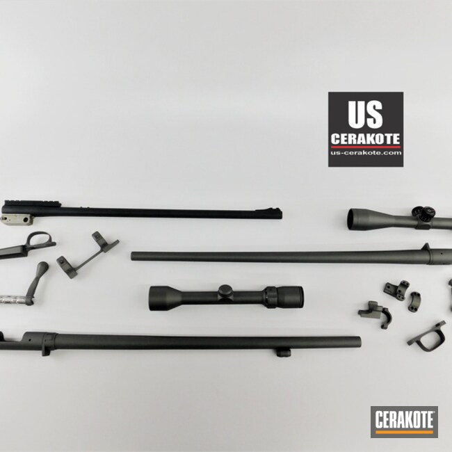 Rifle Barrel, Scope And Components Cerakoted Using Armor Black And Tungsten