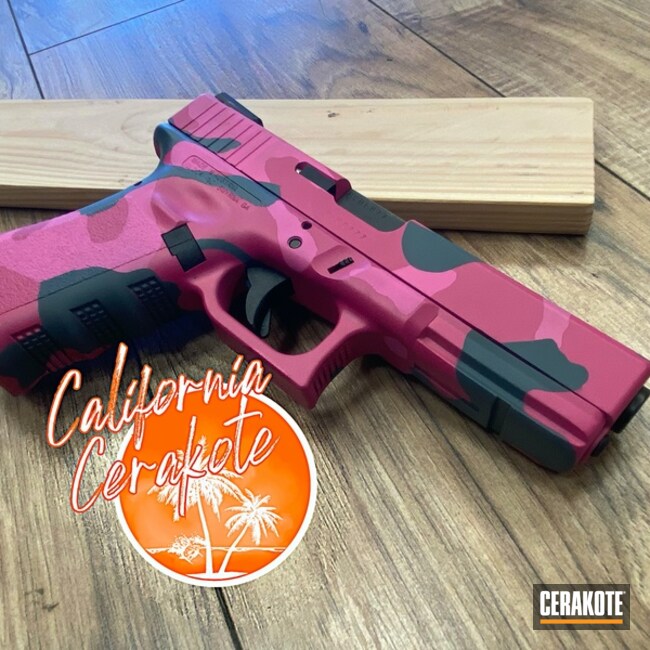 Custom Pink Camo Glock 17 Cerakoted Using Bazooka Pink, Prison Pink And Sniper Grey