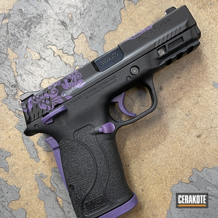 Powder Coating: Floral Patterned,Graphite Black H-146,Smith & Wesson,Smith & Wesson M&P Shield,Sugar Skull,S.H.O.T,Handguns,Pistol,Bright Purple H-217,Smith & Wesson M&P Shield EZ