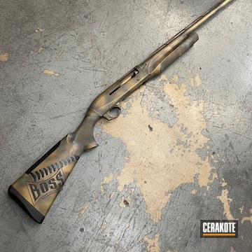 Distressed Benelli Shotgun Cerakoted Using Vortex® Bronze, Midnight Bronze And Graphite Black