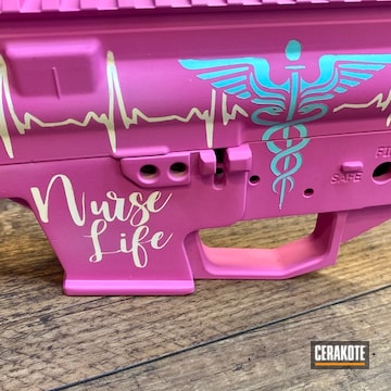 Nurse Life Themed Ar Builders Set Cerakoted Using Stormtrooper White, Prison Pink And Bright Purple