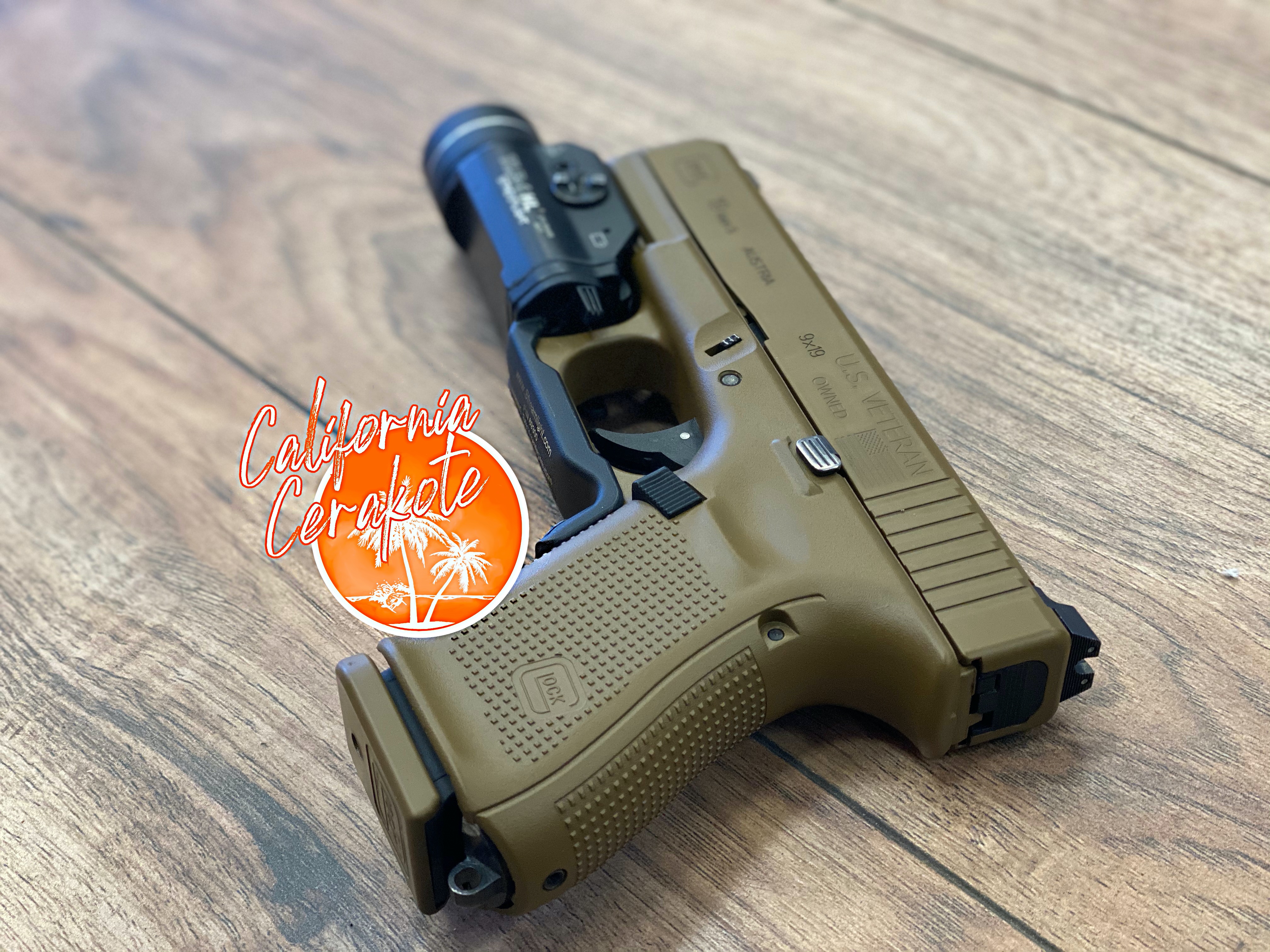 Glock 19 Pistol Cerakoted using Federal Brown | Cerakote