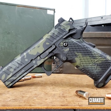 Custom Camo Staccato 2011 Pistol Cerakoted Using Sniper Green, Sig™ Dark Grey And Graphite Black