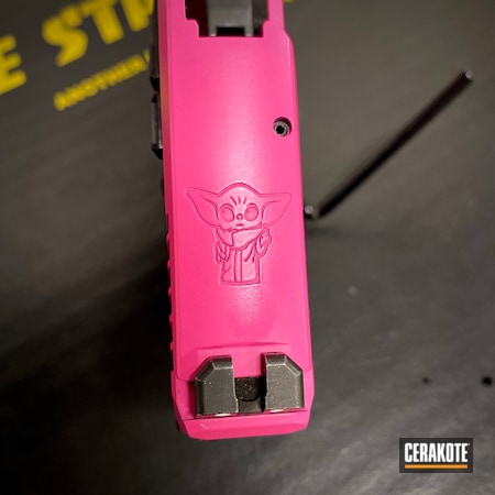 Powder Coating: Laser Engrave,9mm,S.H.O.T,Sig Sauer,Pistol,p365,This Is The Way,Baby Yoda,Prison Pink H-141