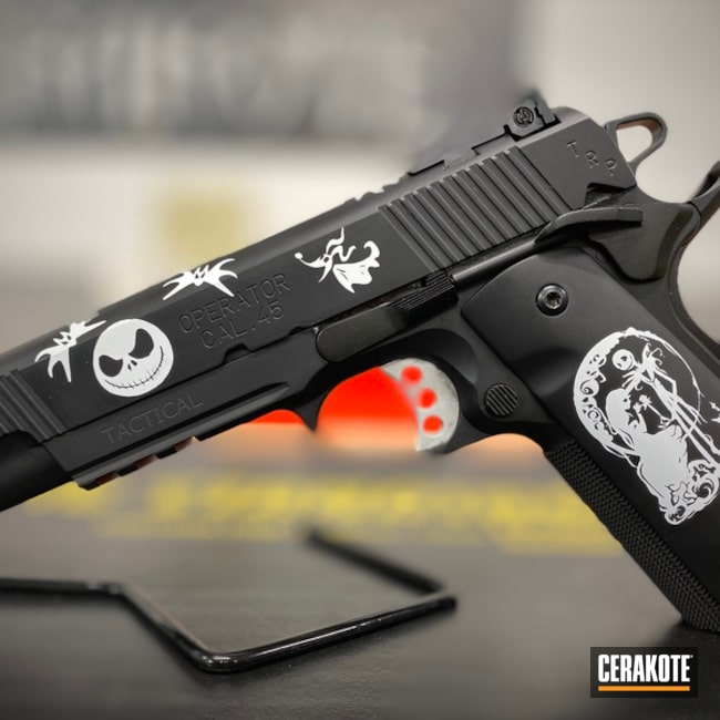 Nightmare Before Christmas Themed Springfield Armory 1911 Cerakoted Using Armor Black And Stormtrooper White