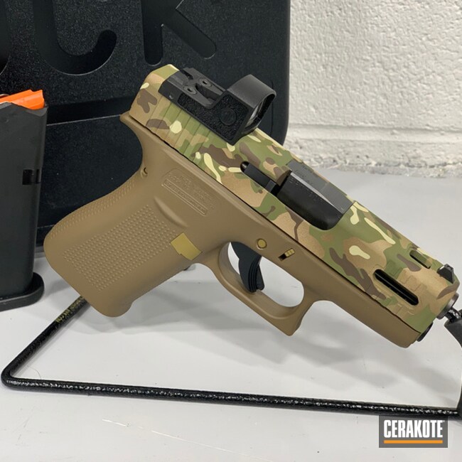 Multicam Glock 43x Cerakoted Using Desert Sand, Multicam® Pale Green And Benelli® Sand