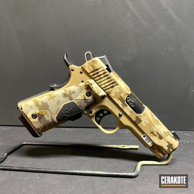 Custom Camo Kimber 1911 Pistol Cerakoted Using Desert Sand, Glock® Fde And Burnt Bronze